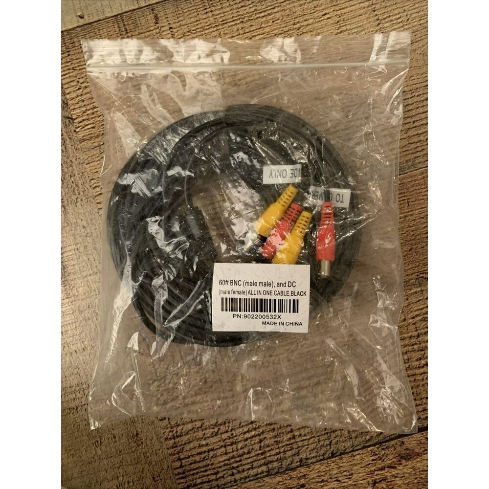 60ft Coaxial surveillance camera cable BNC Male and DC Female/Male for CCTV DVR